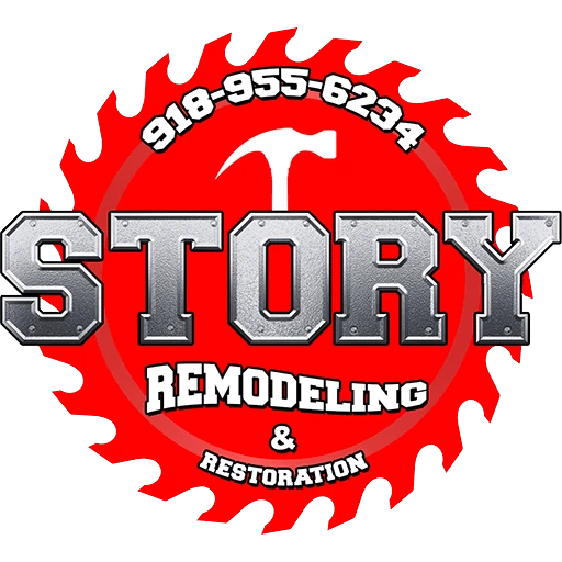 Story Remodeling badge Story Remodeling & Restoration saw-blade logo, Tulsa and Broken Arrow remodeling contractor